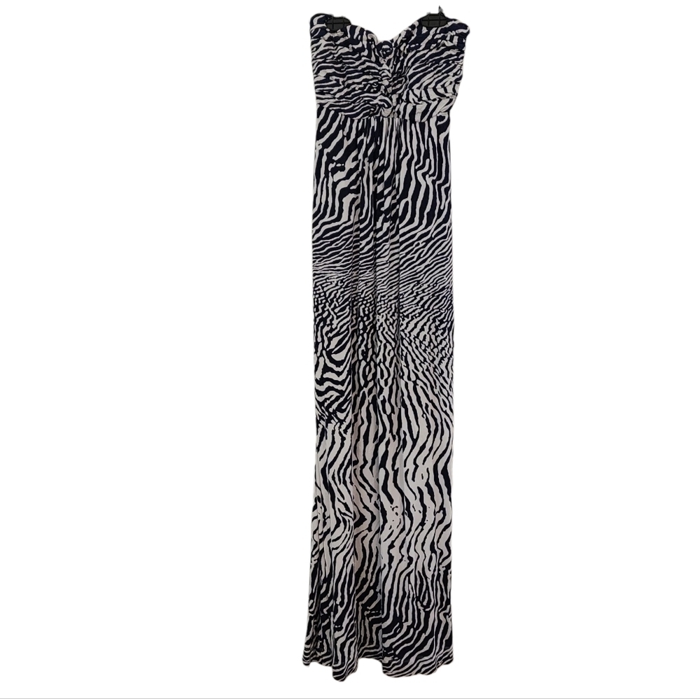 SOMA Strapless Maxi Dress Navy White Animal Print
